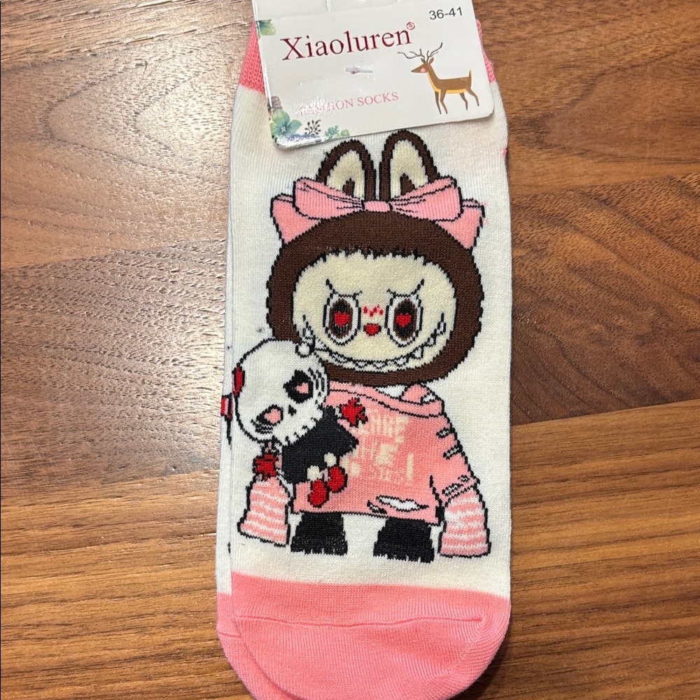 Pink and White Cartoon Socks